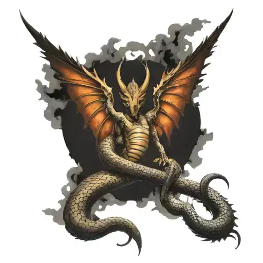 sak yant tattoo, dragon, snake, devil wings, mythology, Egypt  tattoo design idea