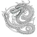 sak yant tattoo, dragon, snake, devil wings, mythology, Egypt  tattoo design idea