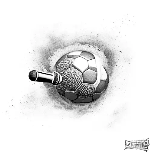Microphone and soccer ball merging into a wave tattoo design idea