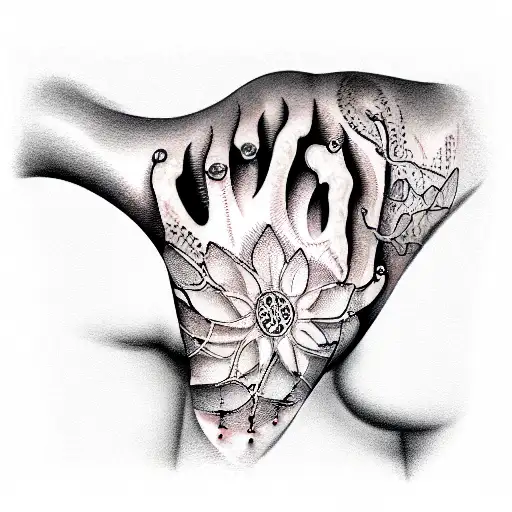 bio mechanical  ripping through skin tattoo design idea