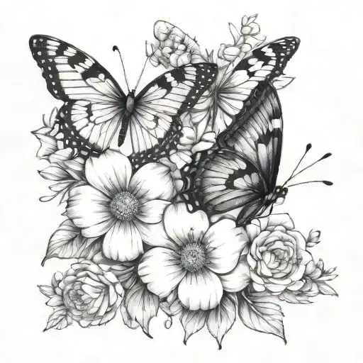 January birth flowers with little butterflies flying tattoo design idea