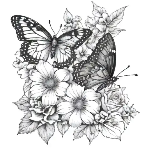 January birth flowers with little butterflies tattoo design idea
