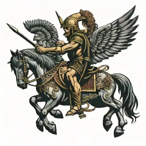 Greek hoplite on pegasus tattoo design idea