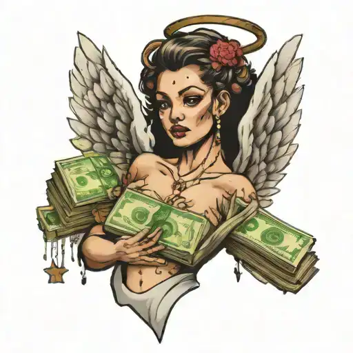 mgb with money falling angel tattoo design idea