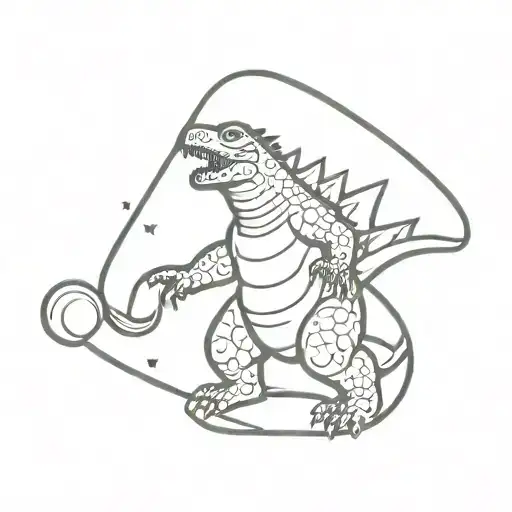 Godzilla golfing in space theme tattoo design idea