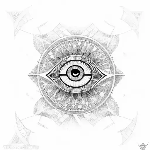 A dotwork tattoo of an Egyptian eye logo with a hidden number 13 and 18 tattoo design idea