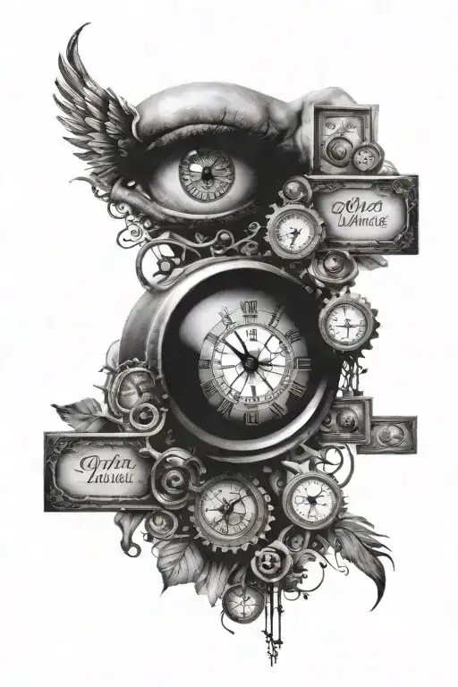 clock with eye and type 1 diabetic written tattoo design idea
