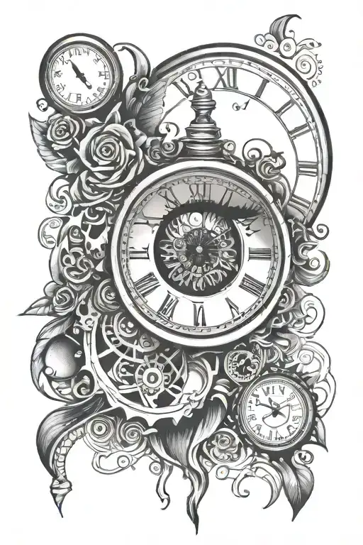 Clock with an eye and type 1 diabetic written tattoo design idea