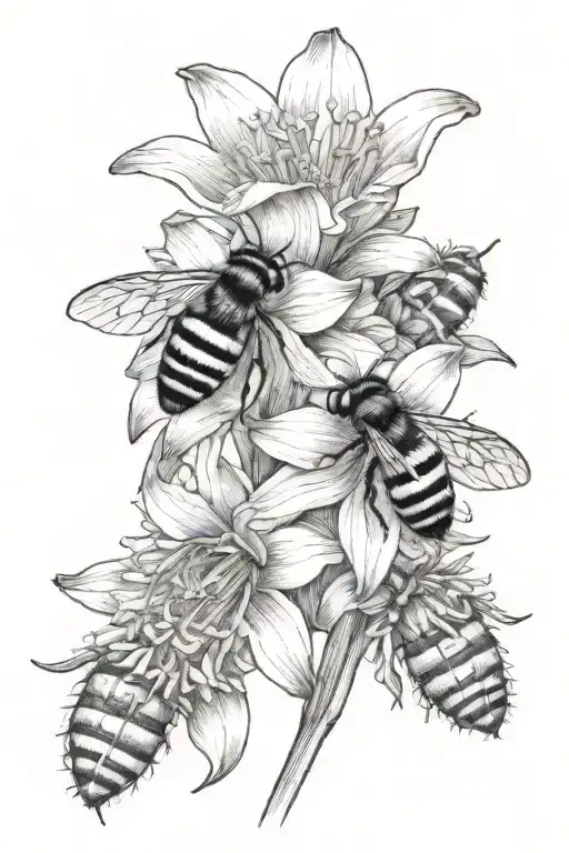 Dafodills with a small bumble bee tattoo design idea