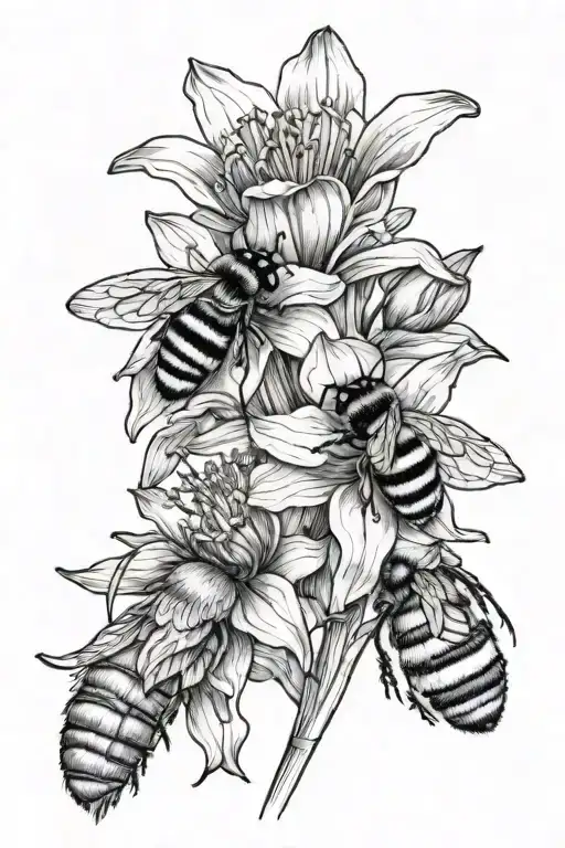 Dafodills with a bumble bee tattoo design idea