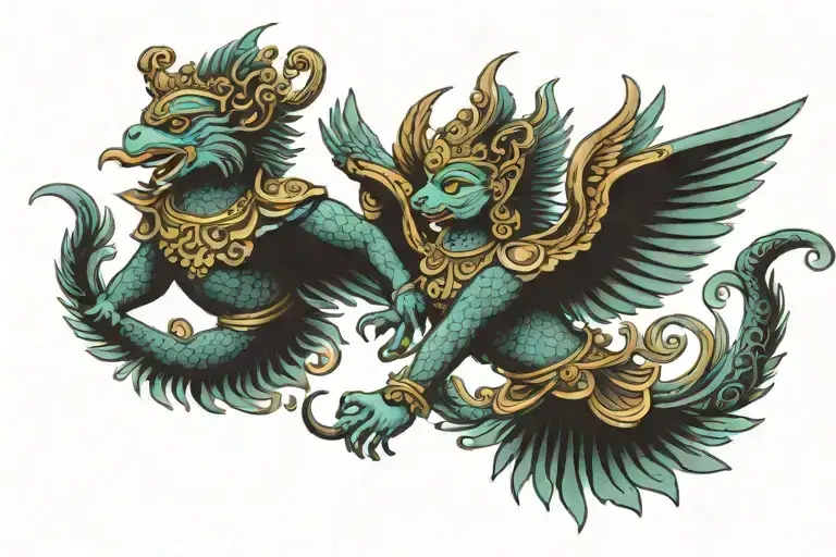 Garuda with Vishnu’s Discus (Sudarshana Chakra): tattoo design idea