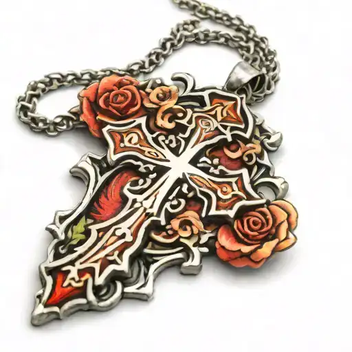 Christian cross necklace tattoo design idea