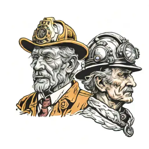 Janus head of an old doctor, and a young firefighter tattoo design idea