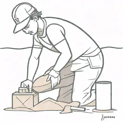 A minimalist construction worker building sandcastles on a beach in Venezuela tattoo design idea