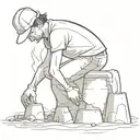 A minimalist construction worker building sandcastles on a beach in Venezuela tattoo design idea