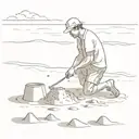A minimalist construction worker building sandcastles on a beach in Venezuela tattoo design idea