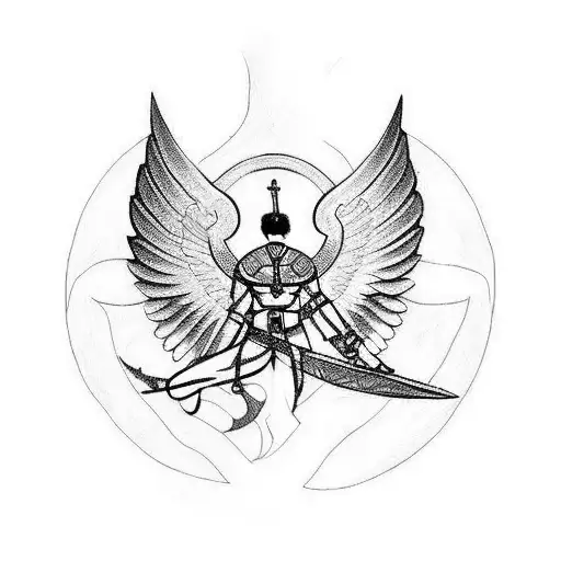 poetry text with warrior angel and greek drawings tattoo design idea