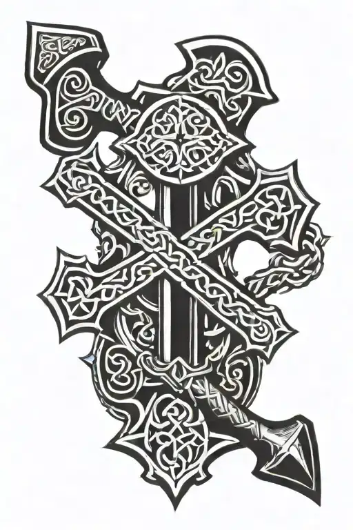 celtic cross mjolnir hammer tattoo design idea