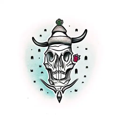 saguaro cactus with a cow skull infront  tattoo design idea