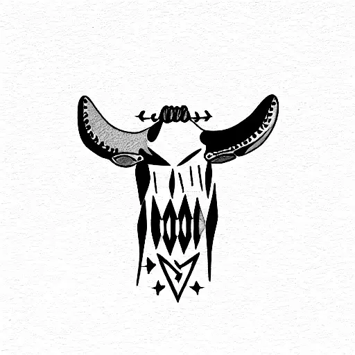 saguaro cactus with a cow skull infront, in the colors of the Arizona Flag  tattoo design idea
