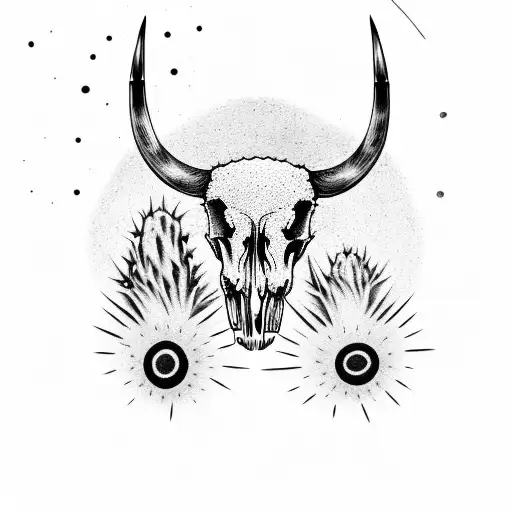 saguaro cactus with a cow skull infront  tattoo design idea