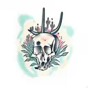 saguaro cactus with a cow skull infront  tattoo design idea