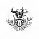 saguaro cactus with a cow skull infront  tattoo design idea