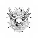 saguaro cactus with a cow skull infront  tattoo design idea
