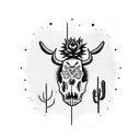 saguaro cactus with a cow skull infront  tattoo design idea