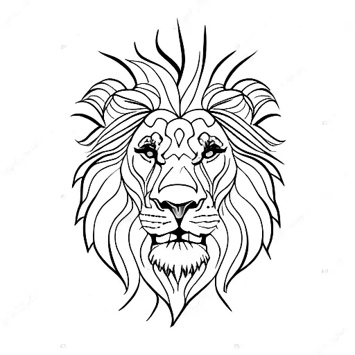 A lion standing majestically on a beach at sunset tattoo design idea