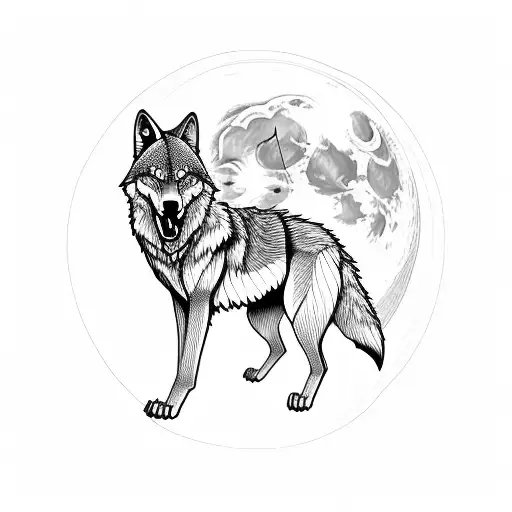 Sigma full body wolf silhouette in a full moon tattoo design idea