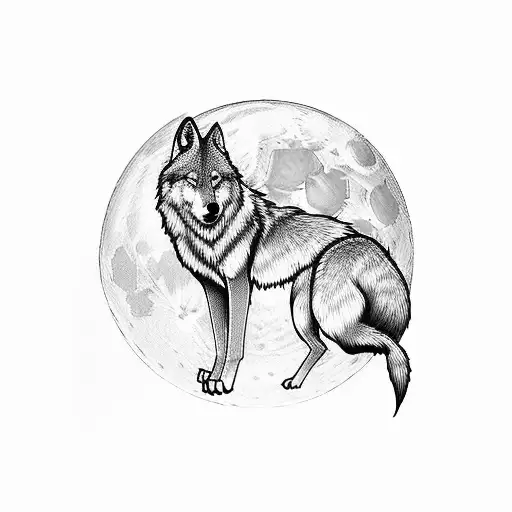 Sigma full body wolf silhouette in a full moon tattoo design idea