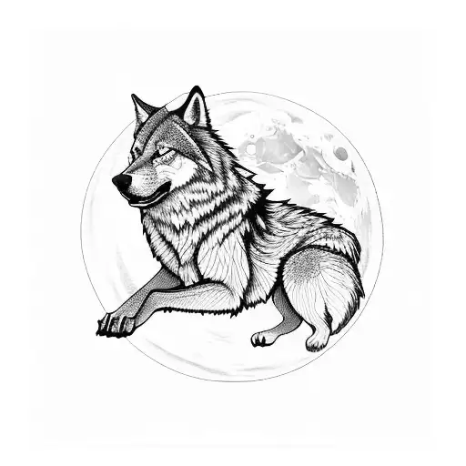 Sigma full body wolf silhouette in a full moon tattoo design idea