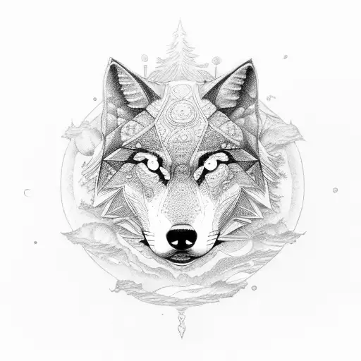 Sigma wolf in a moon tattoo design idea