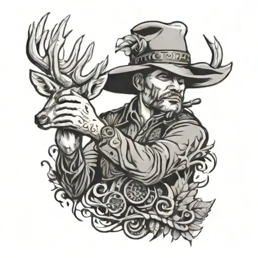 poker hand, deer hunting, bass fishing, cowboy tattoo design idea
