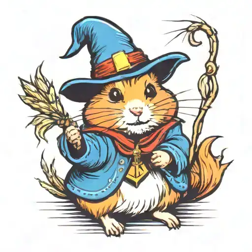 Hamster that is a wizard with a staff made of a corn stalk tattoo design idea