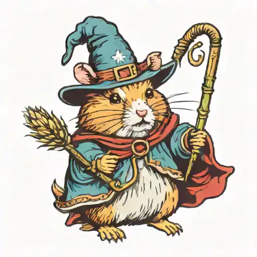 Hamster that is a wizard with a staff made of a corn stalk tattoo design idea