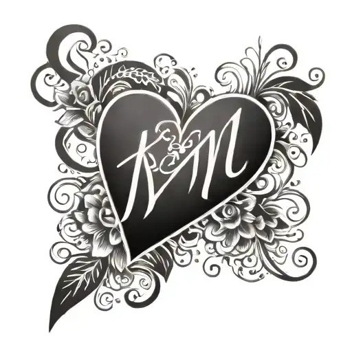 Heart with a cursive K and N tattoo design idea
