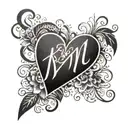Heart with a cursive K and N tattoo design idea
