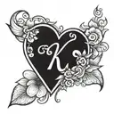 Heart with a cursive K and N tattoo design idea
