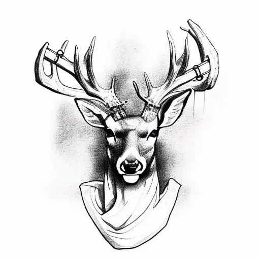 Deer, grim reaper, 999, and cross with chains on it tattoo design idea