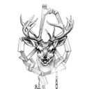 Deer, grim reaper, 999, and cross with chains on it tattoo design idea