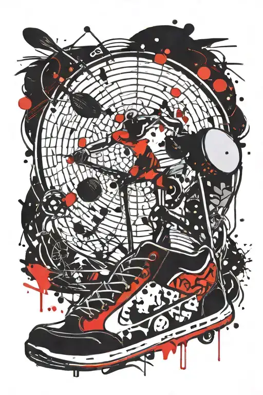 disc golf basket and skateboard tattoo design idea