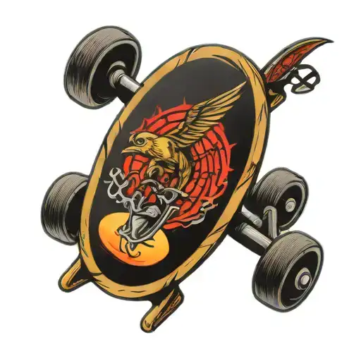 disc golf basket and skateboard tattoo design idea