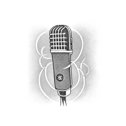 A tattoo design featuring a vintage microphone and playing cards intertwined, symbolizing the client's love for music and gambling tattoo design idea