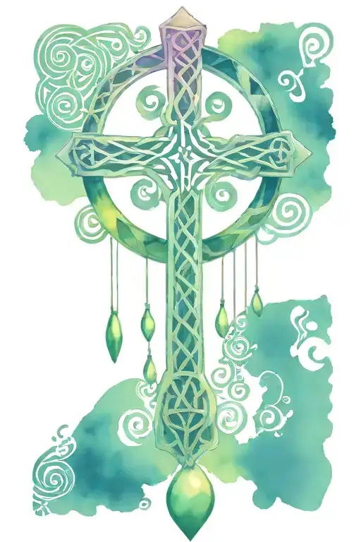 Celtic Knot cross windchime surrounded by music notes tattoo design idea