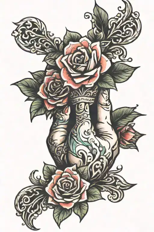 hand and rosario tattoo design idea