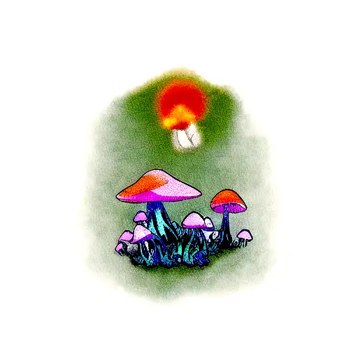 magic mushrooms, rick and morty, wild, forest, high, minimal tattoo design idea