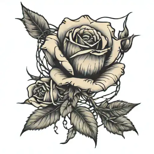 a wilted rose barbed wire and brass  tattoo design idea