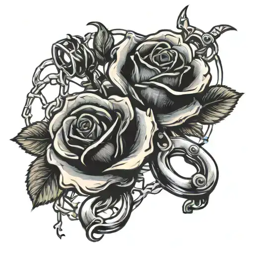 brass knuckles and a wilted rose with barbed wire   tattoo design idea